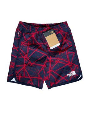 North Face New Swim Trunks Boys Size 7/8 Bathing Suit Swim Shorts Navy Red